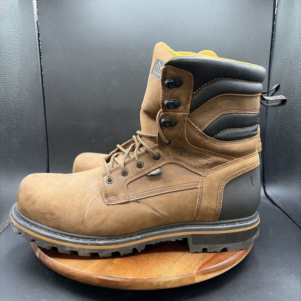 Rocky 8” Steel Toe Work Boots Mens Size 12 Wide Brown Logger Waterproof Vibram